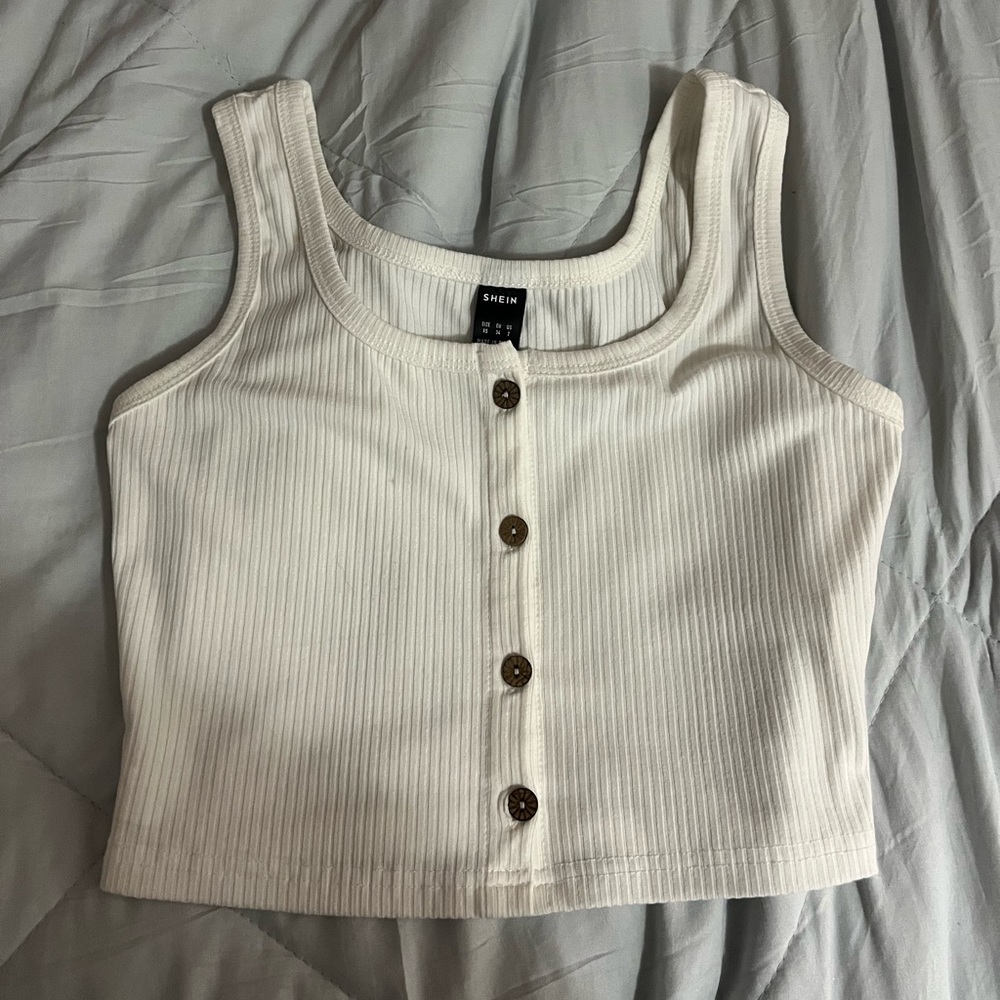 SHEIN white button tank top